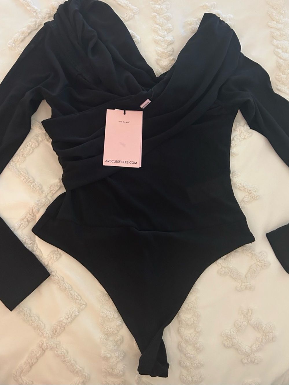 Avec Les Filles Black Draped Mesh Bodysuit medium new tags